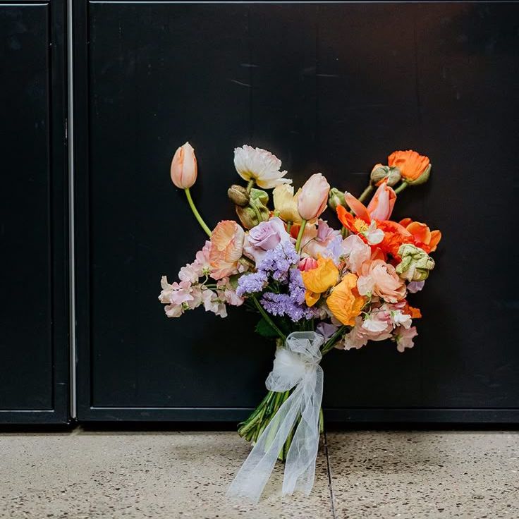 Colourful Spring Wedding Bouquet with Tulips and Roses